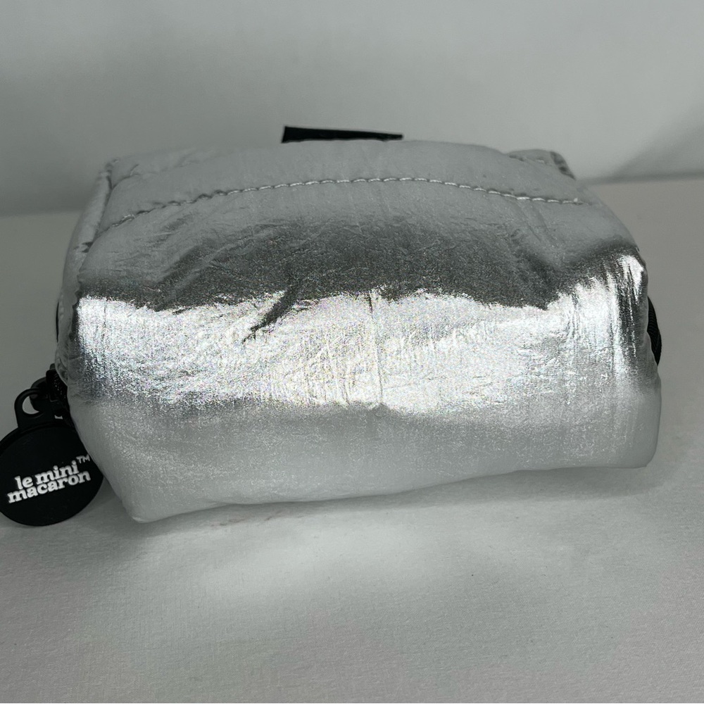 Le Mini Macaron Silver Disco Pouch-Quilted Nylon Zipper Pouch - Picture 10 of 10